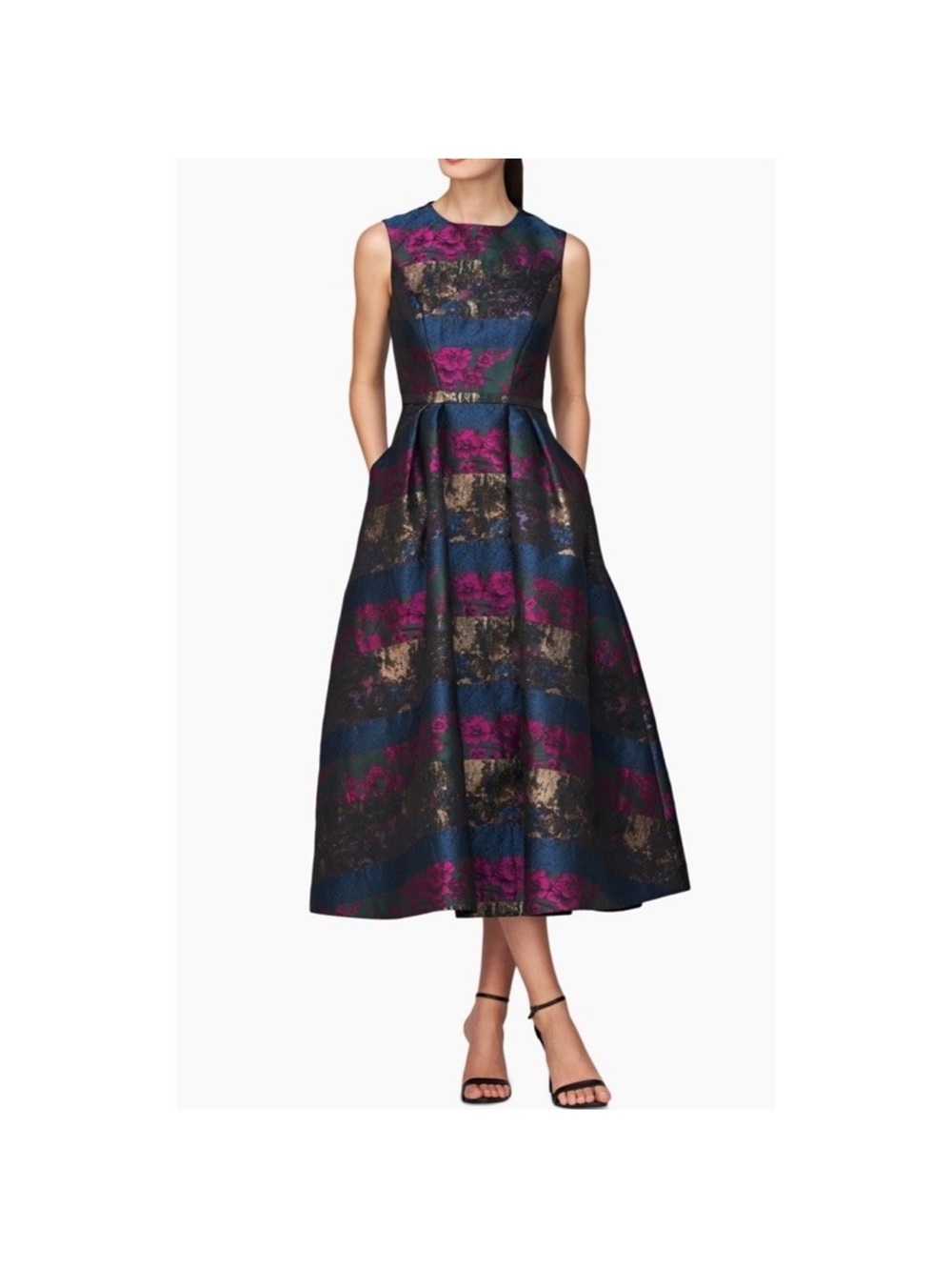 Kay Unger NWT faye jacquard‎ midi dress Floral Jacquard Midi Dress Sz 12 Tea